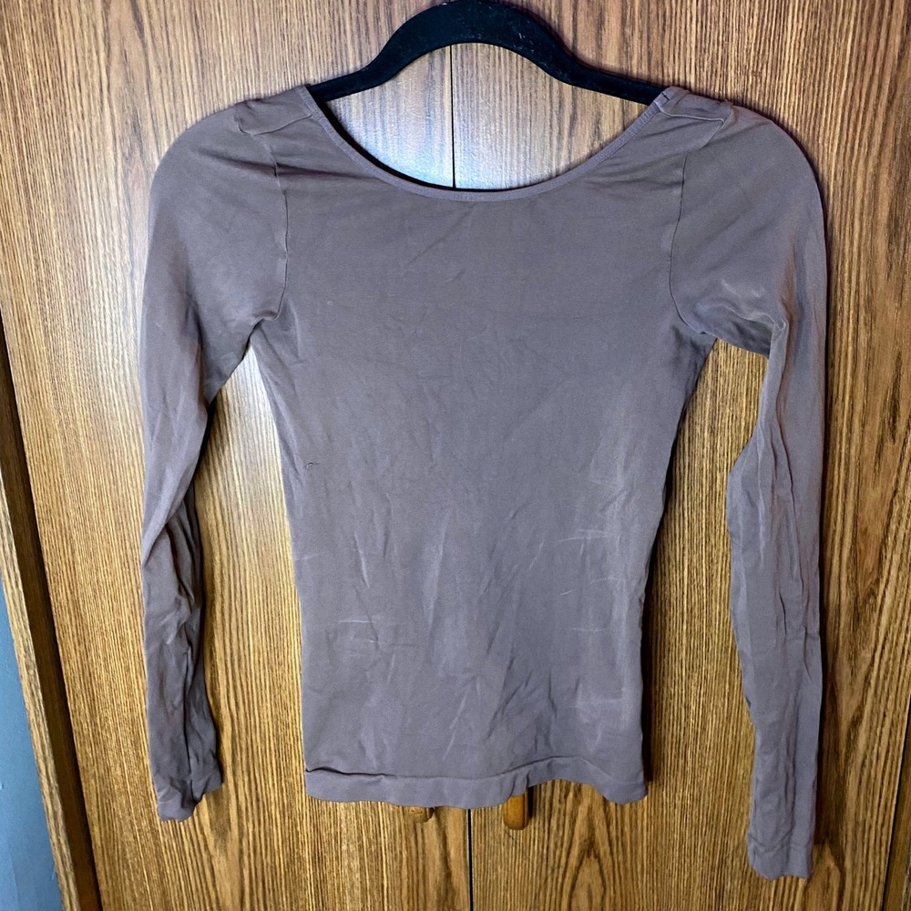 Free People Top Women XS/S Brown Intimately Seamless Open Back Long Sleeve